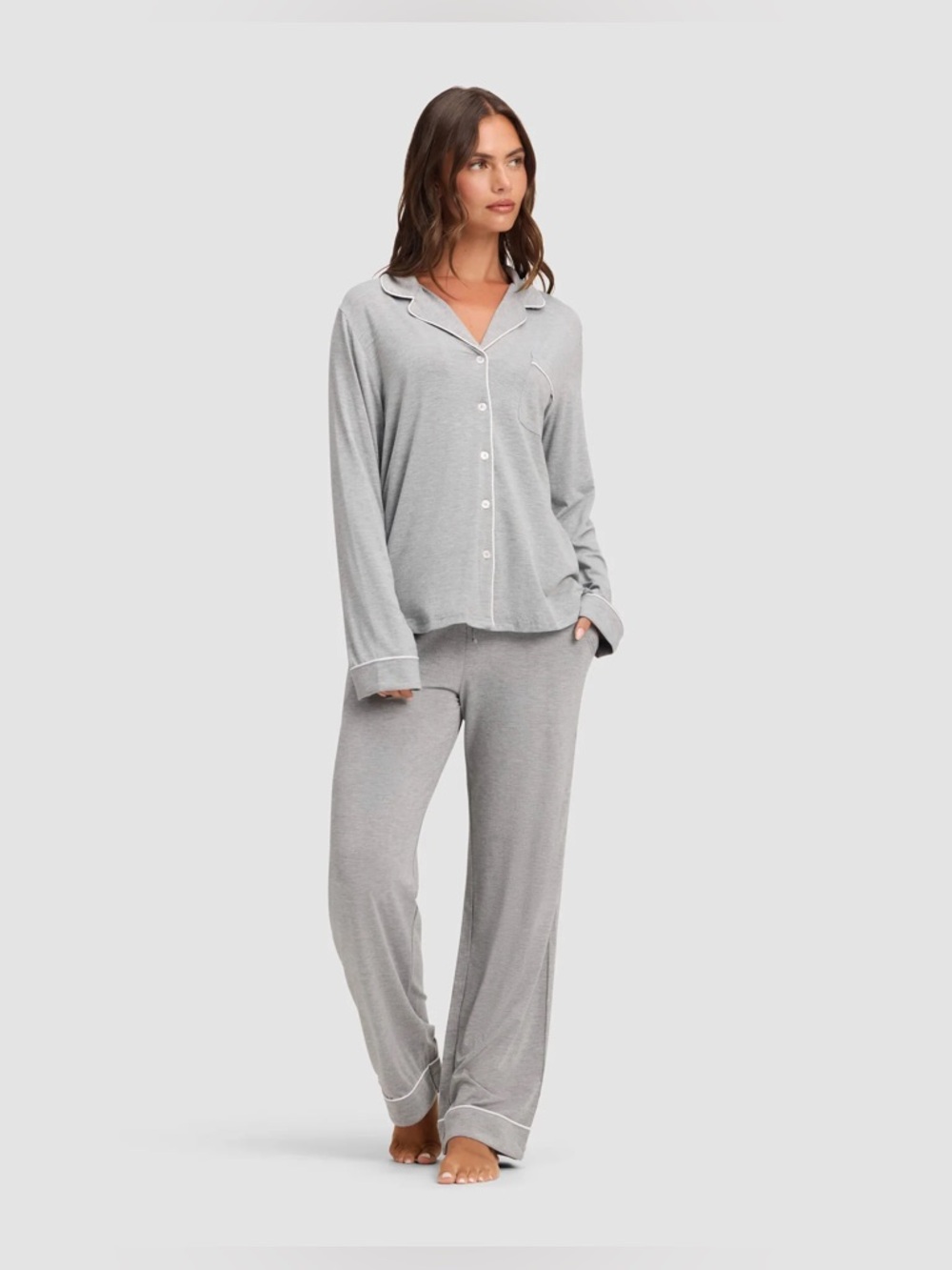 Cozy Earth Women's Bamboo Stretch-Knit Long Sleeve Pajama Set Grey
